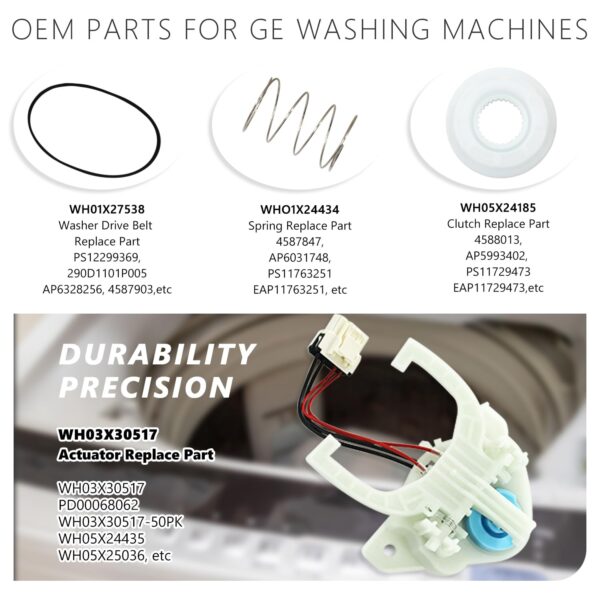 WH03X30517 Washer Shift Actuator & Drive Belt & Clutch & Spring Set 4PCS - Image 5