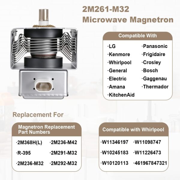 2M261-M32 Magnetron Compatible with Panasonic Whirlpool LG Microwave Oven - Image 4
