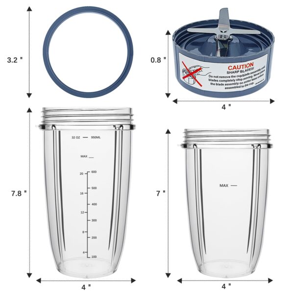 PODCAY Blender Replacement Parts for Nutribullet, 32oz & 24oz Cups with Replacement Extractor Blade, Compatible with Nutri Bullet 600W/900W Pro Blenders (3 PCS) - Image 5
