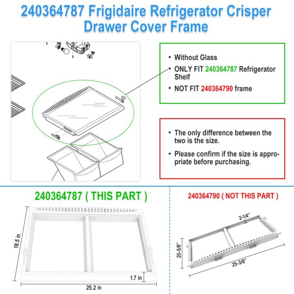 UPGRADED 240364787 Refrigerator Crisper Drawer Cover Frame Compatible with Frigidaire Crisper Drawer Replacement, Crisper Pan Cover Unit AP4432913, 240364794, FFTR1821TS0, FFTR1814TWB Crisper Drawer - Image 3