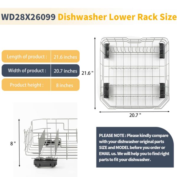 Upgraded WD28X34744 WD28X26099 Dishwasher Lower Rack Replacement Parts for GE Dishwasher Parts GDF510PSR3SS GDF510PSM0SS GDF535PSR0SS Lower Dishrack Assembly GE Dishwasher Bottom Rack 1 Pack - Image 3