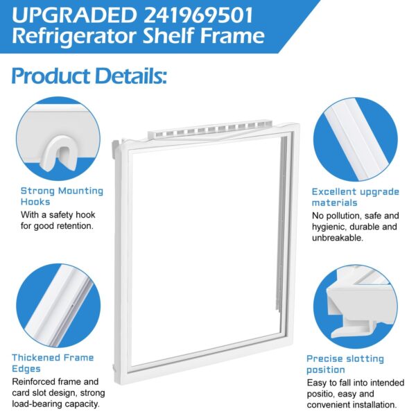 UPGRADED 241969501 Refrigerator Shelf Frame Compatible with Frigidaire Shelf Replacement Parts Crisper Drawer Pan Cover with 241993101 & 241993001 Crisper Cover Support LFSS2612TF0, FFSS2615TS0 Shelf - Image 3