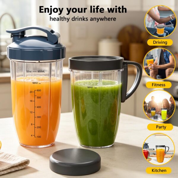 Nutribullet Blender Cups & Blade Replacement Set, 32oz & 24oz Nutribullet Cup with LidTo-Go Lid and Lip Ring, Replacement Parts for Nutri Bullet Blenders 600w & Pro 900w Accessories 6 PCS - Image 3