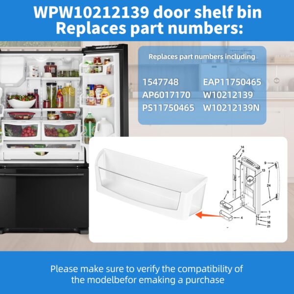 WPW10212139 Refrigerator Door Shelf Bin Compatible with Maytag Whirlpool - Image 6