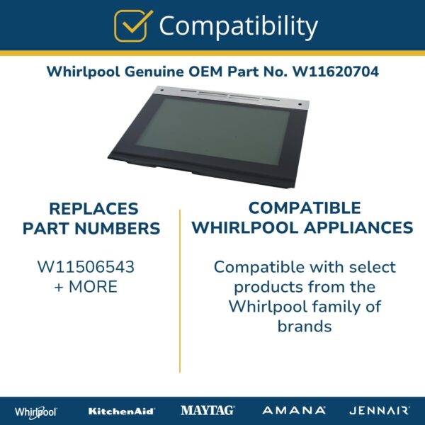 Whirlpool W11620704 Genuine OEM Range Outer Door Glass Replacement Part - Replaces W11506543 - Image 2