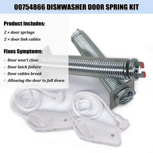 UPGRADED 00754866 Dishwasher Door Spring & Cable Kit - Dishwasher Door Hinge Replacement Parts AP5804978 PS8770519 00623540 00627230 00659339 00751392 3279707 - Image 3