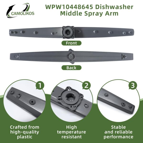 WPW10448645 Dishwasher Middle Spray Arm Fits for Whirlpool Kitchen Aid Jenn Air W10448645 Spray Arm Replaces 2312063 AP5631099 PS3654814 EAP3654814 - Image 5