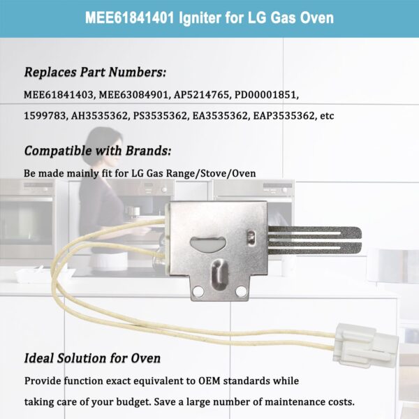 MEE61841401 Gas Range Igniter Replacement for Gas Oven Burner Ignitor- Compatible with LG Gas Stove Ignitor - LG Oven Igniter Replaces MEE61841403 MEE63084901 AP5214765 PS3535362 EAP3535362 - Image 3