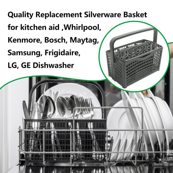 Universal Dishwasher Silverware Cutlery Basket, 2 in 1 Detachable Gray Utensil Holder with 7 Compartments, Fits Most Full-Size Dishwashers Compatible with Whirlpool KitchenAid Bosch Samsung LG GE - Image 4