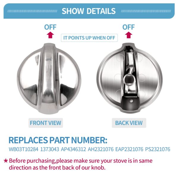 5 Pack WB03T10284 Oven Knobs Replacements for GE, 191D5100 Stove Knons Compatible with GE Range Stove Oven Replaces 1373043 AP4346312 AH2321076 EAP2321076 PS2321076 - Image 3