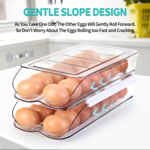 RoskDeewat Egg Holder for Fridge, Automatic Rolling Egg Container -2 Tier - Image 3