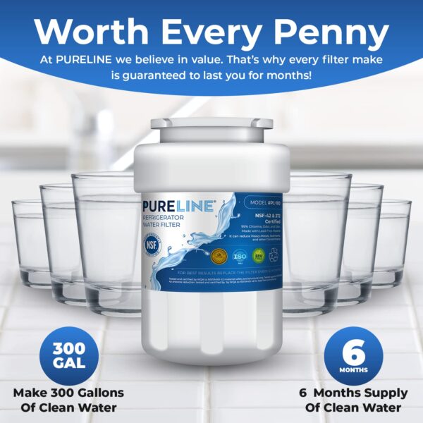 Pureline Replacement for GE® MWF® Refrigerator Water Filter, Smartwater MWFP, Kenmore 46-9991, Models MWFP, MWFINT, GWF, GWFA, Refrigerator Water Filter. NSF Certified. (3 Pack) - Image 4