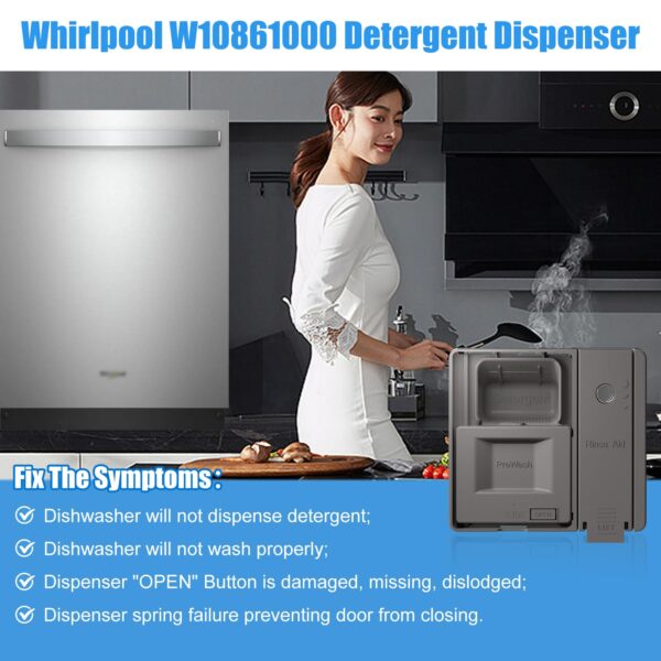 UPGRADED W10861000 Dishwasher Detergent Dispenser Compatible With Whirlpool Kitchenaid Maytag Dishwasher Detergent Dispenser Replacement Parts W10620296 W10620298 WDT730PAHZ0 Soap Dishwasher Dispenser - Image 5