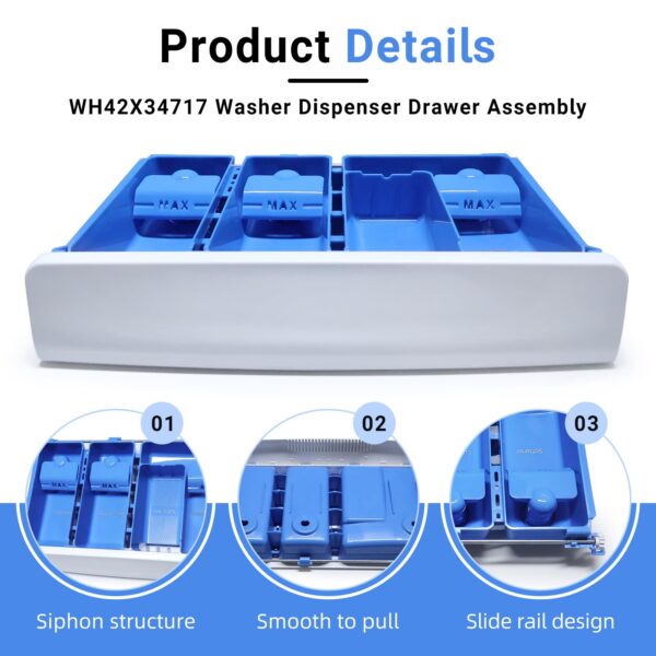 WH42X34717 Washer Dispenser Drawer Assembly Fits for GE Washer - Image 5