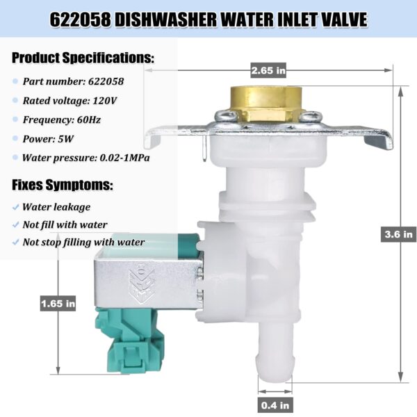 622058 Dishwasher Water Inlet Valve - 00622058 Dishwasher Water Valve Replacement Parts AP4927070 PS3491417 33299010 - Image 3