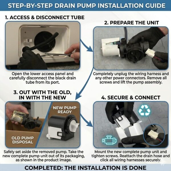 OEM Quality Washer Drain Pump For LG WM3050CW,WM2487HRM, WM3250HRA,WM2077CW, WM3360HVCA,WM3250HWA,WM2487HRMA