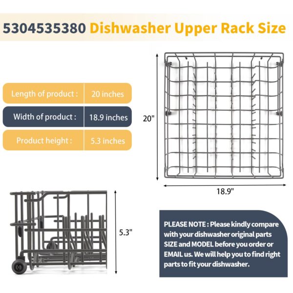 Upgraded 5304535380 Dishwasher Upper Rack Replacement for Frigidaire Kenmore Crosley Dishwasher Parts Upper Dishrack Assembly FBD2400KB12B FFBD2406NS9B Dishwasher Upper Shelf top Rack Drawer Wheels - Image 4