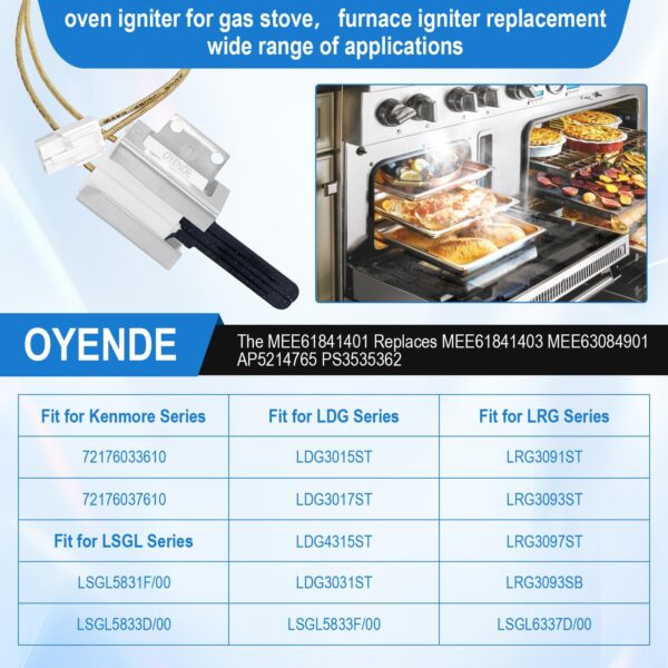 Upgrade MEE61841401 Gas Range Oven Igniter, for LG Oven Igniter Replacement(LRG, LSS, LDG, LSG, LTG), for LG Gas Ranges Igniter, Replaces MEE61841403 MEE63084901 Oven Igniter for Gas Stove. - Image 2