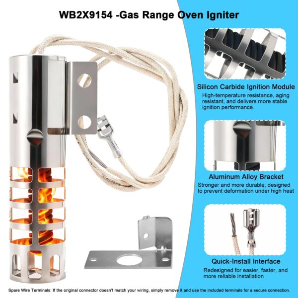 WB2X9154 Oven Igniter Compatible with GE Round Gas Range Igniter Replacement Parts WB13K10027 WB13K3 PS243425 AP2014008 - Image 2