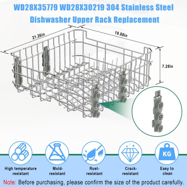 Upgraded 304 Stainless Steel WD28X35779 WD28X30219 Dishwasher Upper Rack Replacement for GE Dishwasher Rack Parts Hotpoint Models ADT521PGF0BS ADT521PGF0WS with WD12X22801 Wheels - Image 4