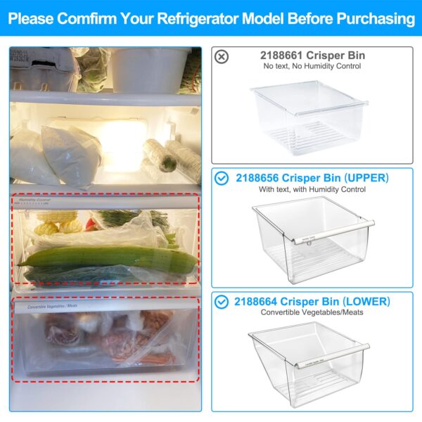 [2 Pack] Upgraded 2188656 Fridge Crisper Drawer Humidity Control Drawer UPPER & 2188664 Crisper Bin LOWER for Whirlpool Fridge Crisper Drawer,Kenmore Whirlpool Refrigerator Drawer Replacement Parts - Image 7