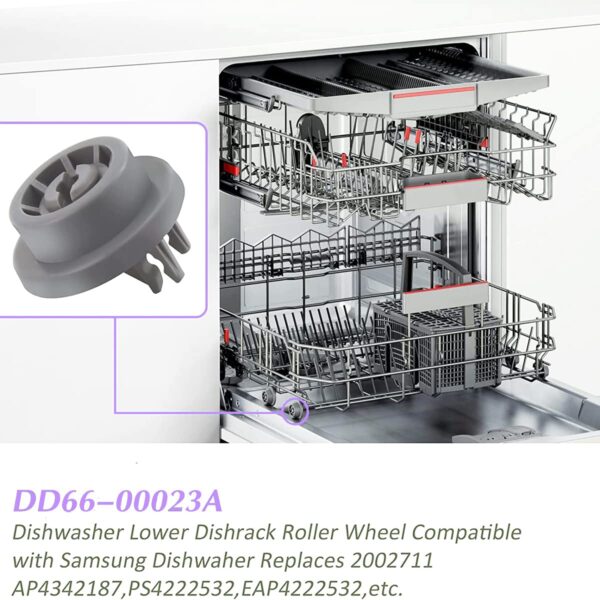 4-pack DD66-00023A Dishwasher Wheels Lower Upper Rack Roller (4-Pack) - Compatible Replacement for Samsung Dishwasher DD61-00222A - Image 2