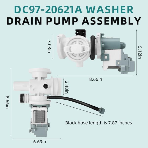 DC97-20621A DC31-00187A DC97-20621C Drain Pump Assembly for Samsung Washer,Replace PX3516-01 DC97-17999N WF45R6300AV/US WF45B6300AP/US WF45M5500AP/A5 WF45R6100AP/US WF45R6300AW/US AP6807020 PS12592830 - Image 4