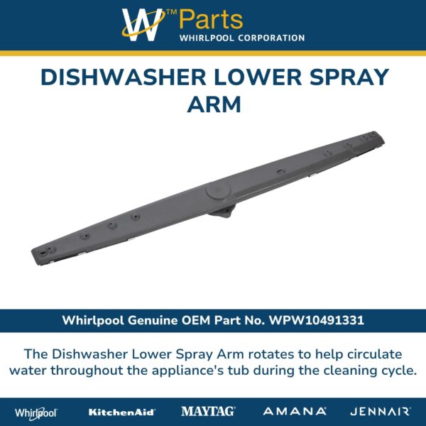 Whirlpool WPW10491331 OEM Dishwasher Lower Wash Arm Assembly - Image 2