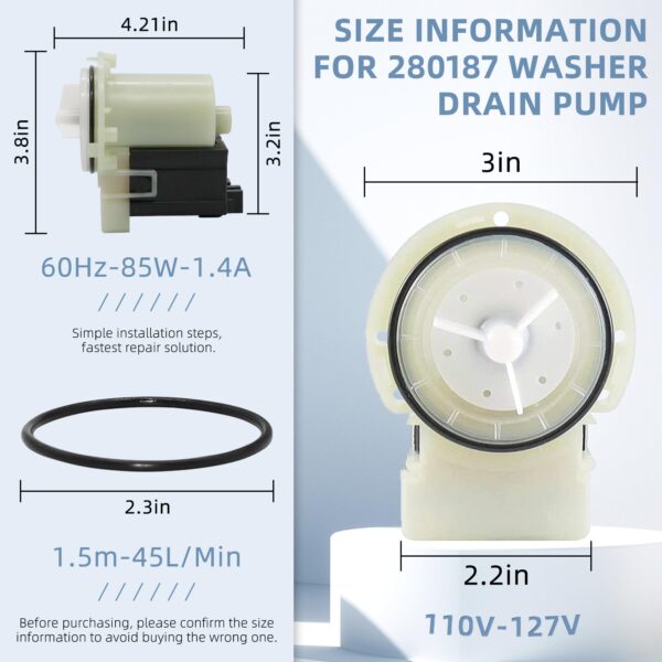 280187 8181684 Washer Drain Pump Motor Fit for Whirl-pool May.tag - Image 5