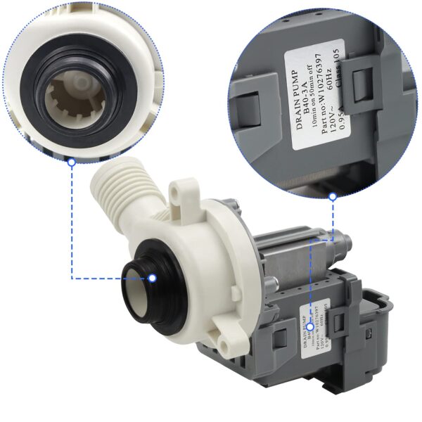 W10276397 Washer Drain Pump for Whirlpool Kenmore Mayt-ag Washing Machine-Replaces WPW10276397VP B40-3A 1874334 AP6018417 LP397(10 Years WARRANTY) - Image 4