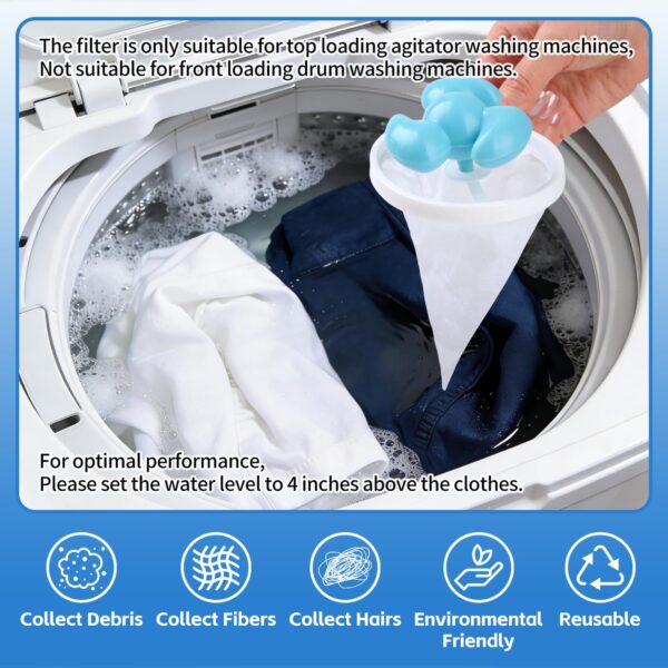 Washing Machine Lint Catcher & Hair Catcher for Top Load Washer - Reusable Floating Pet Hair Remover, 8 Pack Mixed 3 Colors - Image 6