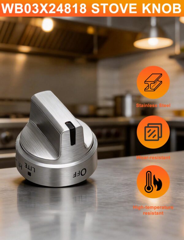 Stainless Steel WB03X24818 Gas Stove Knob for GE Gas Range, Compatible with JGB64, JGB66, JGB70, JGB72, JGB73, JGB86, JGBS6, JGBS8 GE Adora Series, Replaces PS11729081-5 Packs (1 Year Warranty) - Image 6