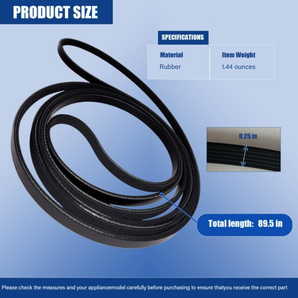 𝐔𝐩𝐠𝐫𝐚𝐝𝐞𝐝 Dryer Drum Drive Belt Premium Dryer Replacement Part Compatible with GE GTD42EASJ2WW GTD33GASK0WW GTD65EBSJ3WS DBXR463ED1WW GTDP180ED0WW GTD33EASK0WW 89.5 in - Image 4