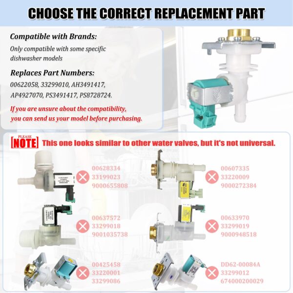 622058 Dishwasher Water Inlet Valve - 00622058 Dishwasher Water Valve Replacement Parts AP4927070 PS3491417 33299010 - Image 2