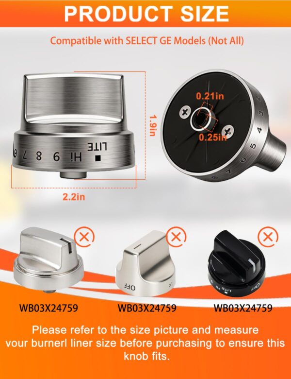 Stainless Steel WB03X24818 Gas Stove Knob for GE Gas Range, Compatible with JGB64, JGB66, JGB70, JGB72, JGB73, JGB86, JGBS6, JGBS8 GE Adora Series, Replaces PS11729081-5 Packs (1 Year Warranty) - Image 5