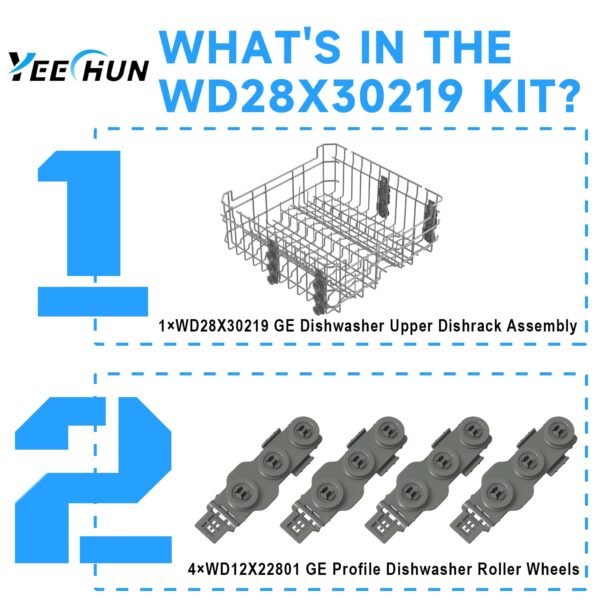 WD28X30219 WD28X35779 Upper Dishrack for Ge Dishwasher Rack Replacement WD28X24397 WD28X26098 Dishwasher Top Rack Replacement with Roller Wheels,GE GDT535PSM0SS GDT550PYR0FS Dishwasher Upper Rack - Image 6