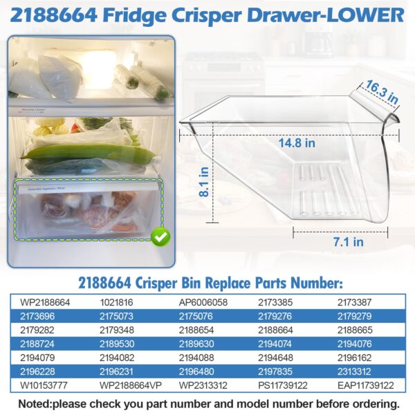 UPGRADED 2188656 Upper Refrigerator Crisper Bin & 2188664 Lower Fridge Drawer Replacement Compatible with Kenmore Whirlpool Refrigerator Crisper Drawers Parts WRS325FDAM04 Fridge Bins,2 PACK - Image 6