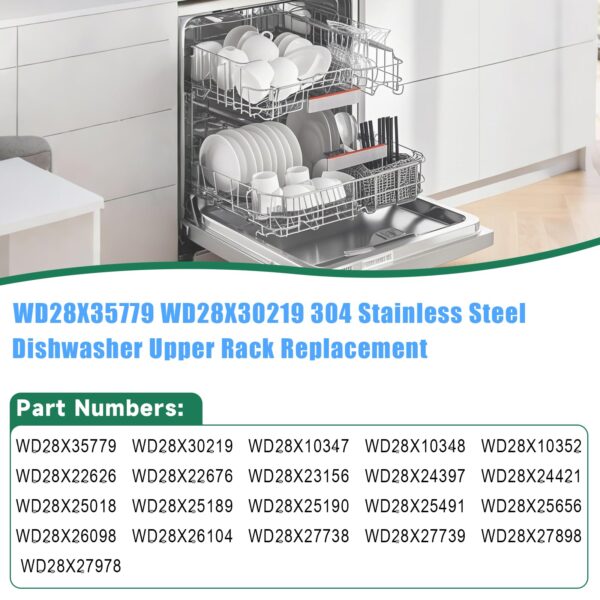 Upgraded 304 Stainless Steel WD28X35779 WD28X30219 Dishwasher Upper Rack Replacement for GE Dishwasher Rack Parts Hotpoint Models ADT521PGF0BS ADT521PGF0WS with WD12X22801 Wheels - Image 3