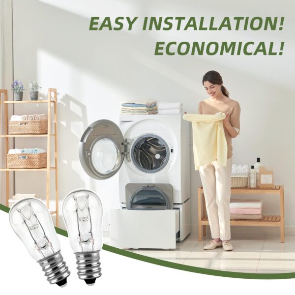 2 Pack E12 Dryer Drum Light Bulb Replacement WE05X20431, 10W, 120V - Image 3
