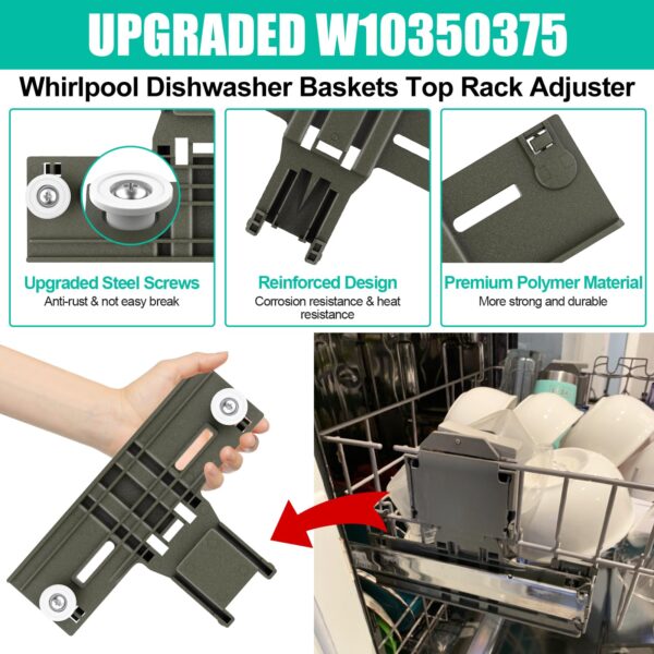 UPGRADED W10350375 W10712395 Dishwasher Top Rack Adjuster Parts Replacement - Image 7