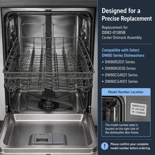 DD82-01385B A/S Dishwasher Rack Assembly Compatible with Samsung Dishwasher Rack Replace Number 4978666 AP6807483 Center Dishrack Fit Samsung DW80R2031US DW80N3030US DW80CG4021SR - Image 7