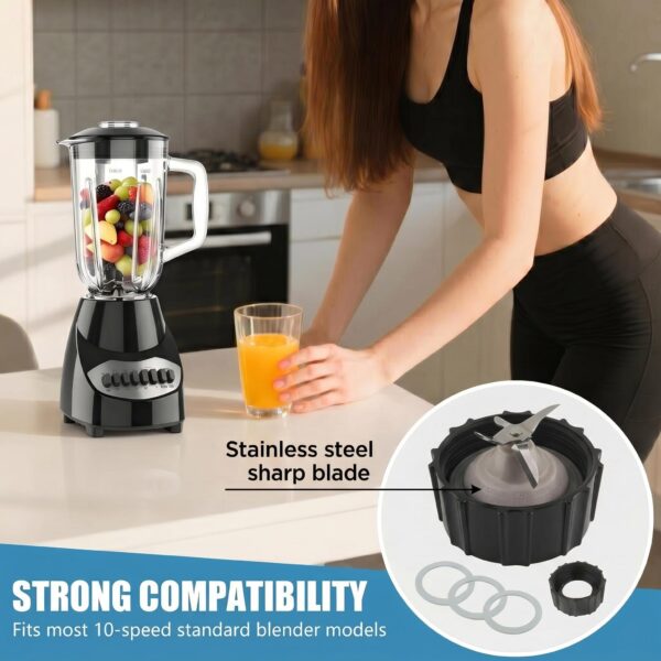 for Black & Decker Blender Replacement Parts Stainless Steel Blender Blade Compatible Blenders BL2020S BL2010WP BL2010BPA with Jar Base Cap and 3 Rubber O Ring Seal Gasket Accessory Refresh Kit - Image 4