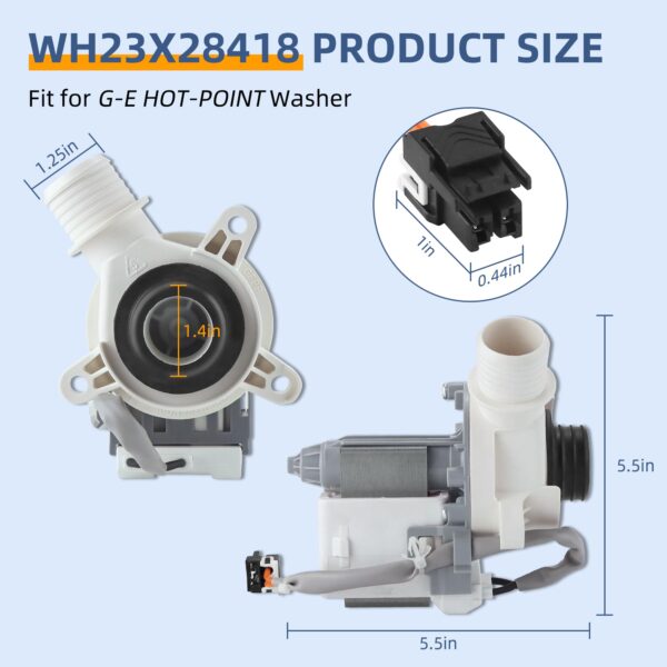 WH23X28418 290d1201g003 290d1201g001 Washer Drain Pump & Motor Assembly Replacement Compatible with G-E Hot-point Washers, Replace WH23X24178 WH23X27574 B40-3A01 B30-3A02 By Fetechmate - Image 3