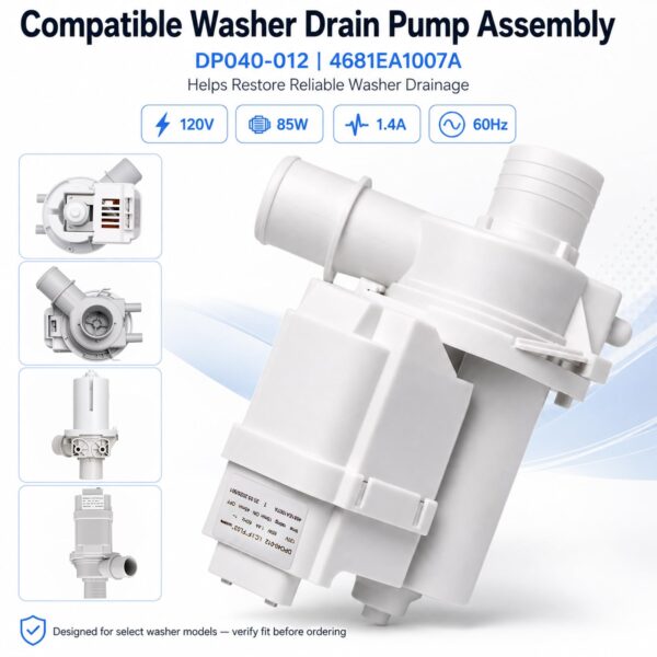 4681EA1007A Washer Drain Pump, DP040-012 Drain Pump Motor Assembly Replacement for LG & Kenmore Top Load Washers, Replaces 2649379 WT1101CW WT1201CV WT1501CW 79631513210, 120V 60Hz 85W - Image 4