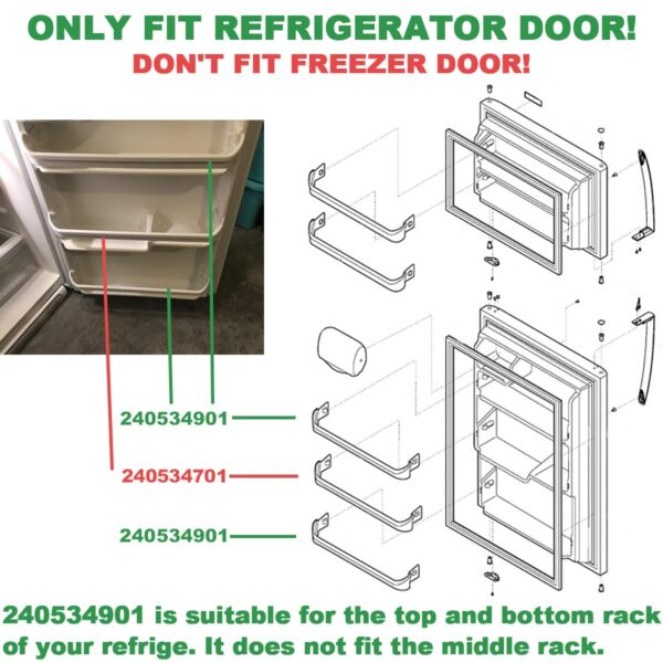 [UPGRADE] 240534901 Refrigerator Door Shelf Rack Bar Fit for frigidaire kenmore Replace 948954 AP3214630 PS734935 EAP734935 Frigidaire Door Shelf Retainer Bar Figure 5,6,7 Lists the Compatible Models. - Image 3