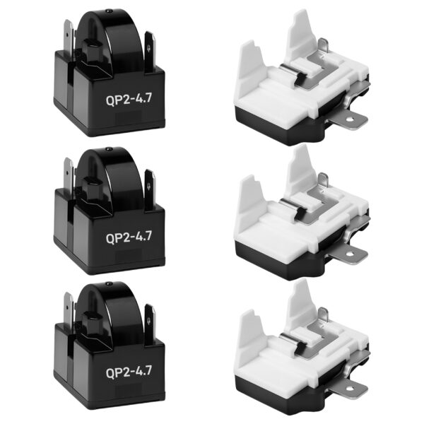6-Pack QP2-4R7 3Pin 4.7 Ohm Universal Refrigerator Compressor Start Relay and Overload Protector Kit - Starter with 1/2 HP Overload Compatible with Mini Fridge, Beverage Cooler, Wine Chiller, Freezer