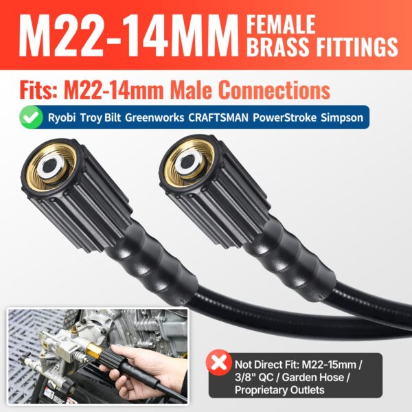 YAMATIC Pressure Washer Hose 25 FT 1/4", M22-14mm Females - Image 5
