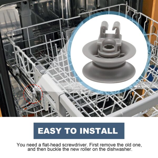 8Pcs Dishwasher Upper Wheel Assembly 611475 Replacement for Bosch Dishrack Upper Rack Wheel Replace# bsh-00611475 1559847 AH3477735 AH8727387 Grey (Upper Rack Wheel) - Image 2