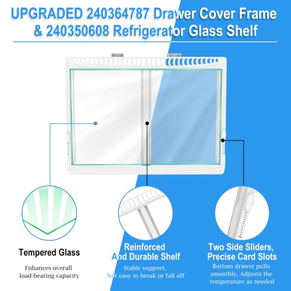 UPGRADED 240364787 Refrigerator Crisper Drawer Cover with 240350608 Crisper Glass Replacement Compatible with Frigidaire kenmore Refrigerator Drawer Replacement, Fridge Crisper Pan Drawer Cover - Image 3