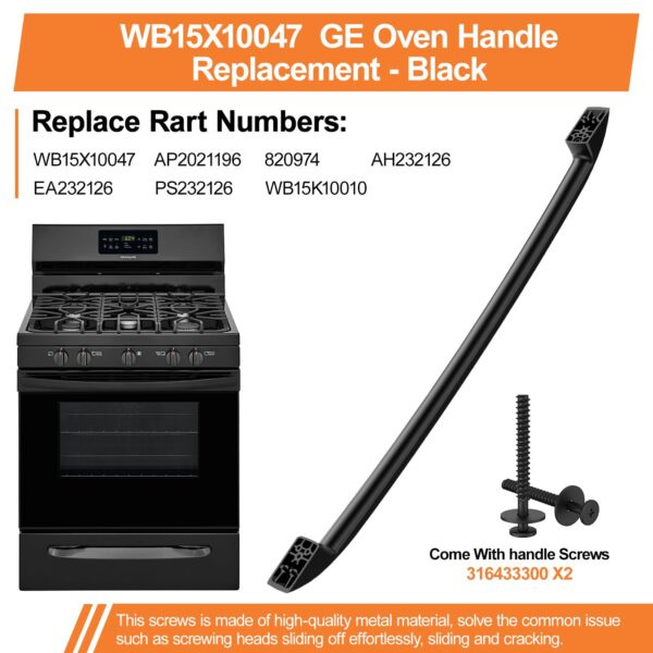 Upgraded WB15X10047 Oven Handle Replacement Compatible with GE Hotpoint Oven Door Handle Replacement(blk) General Electric Range Oven Handle JBP78BB2BB, JBP66BB4WH, JBP26BB3WH, JBP24BB4WH with Screws - Image 3